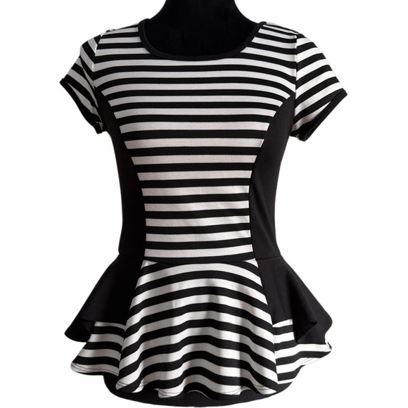 BCX Tops - BCX- Black and White Striped Peplum Top (sz s) NWOT